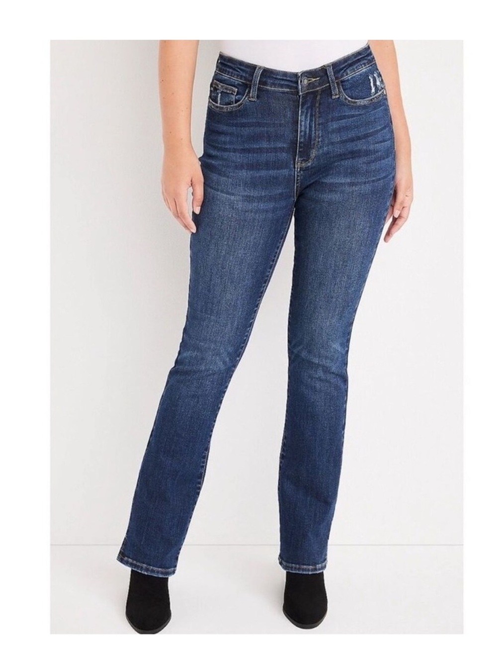 Judy Blue Slim Bootcut High Rise Dark Wash Stretch Distressed Jean Size 16W